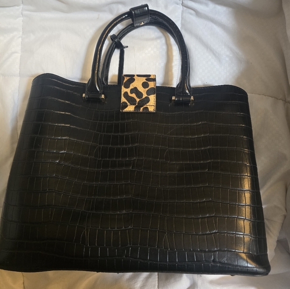 NWOT Dune London Vegan Leather Reptile Effect Satchel w/Crossbody Strap, Black. - Picture 6 of 13